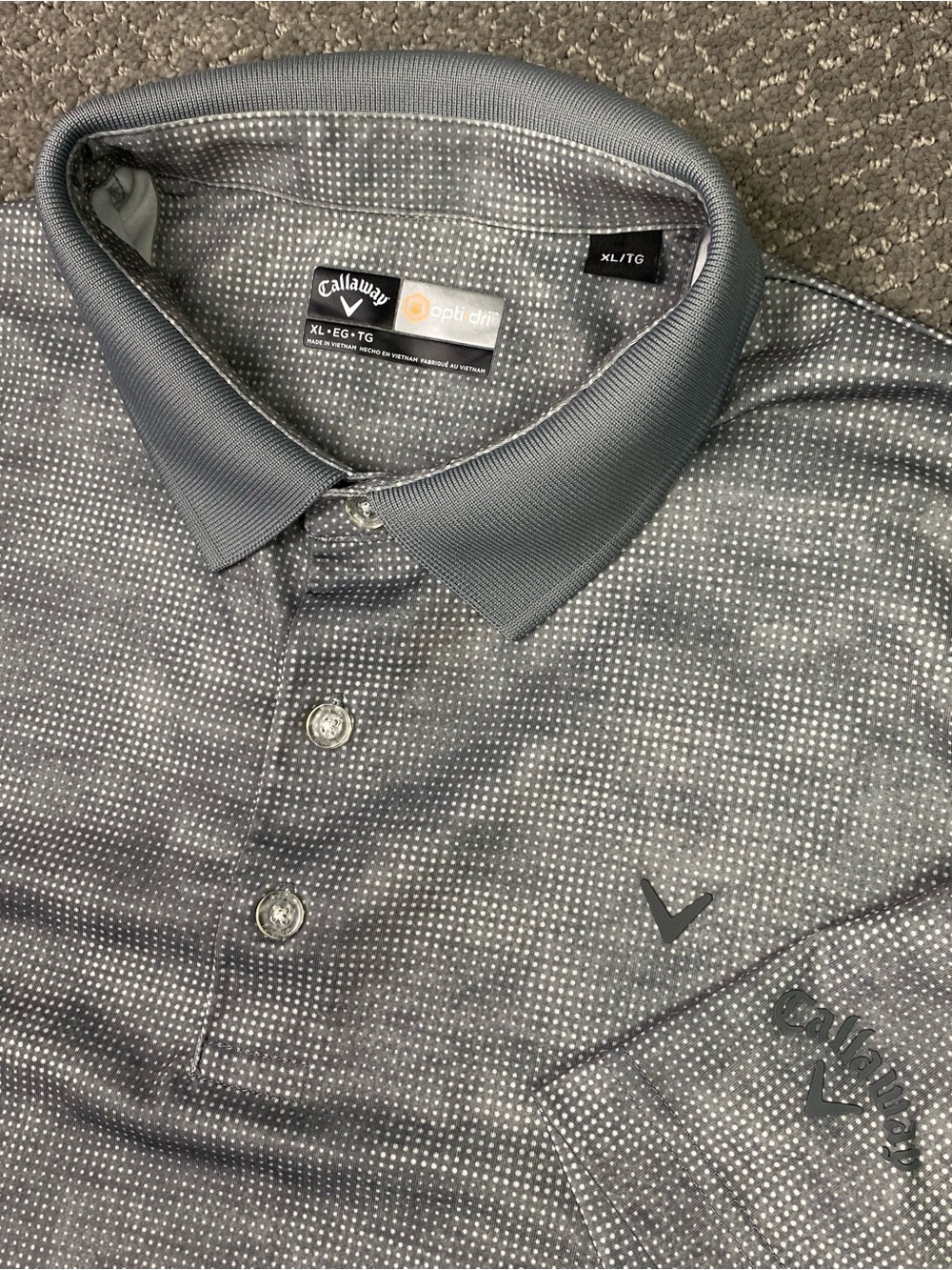 Callaway Polo Shirt Mens XL Gray Silver Geometric Opti Dri Golf Performance